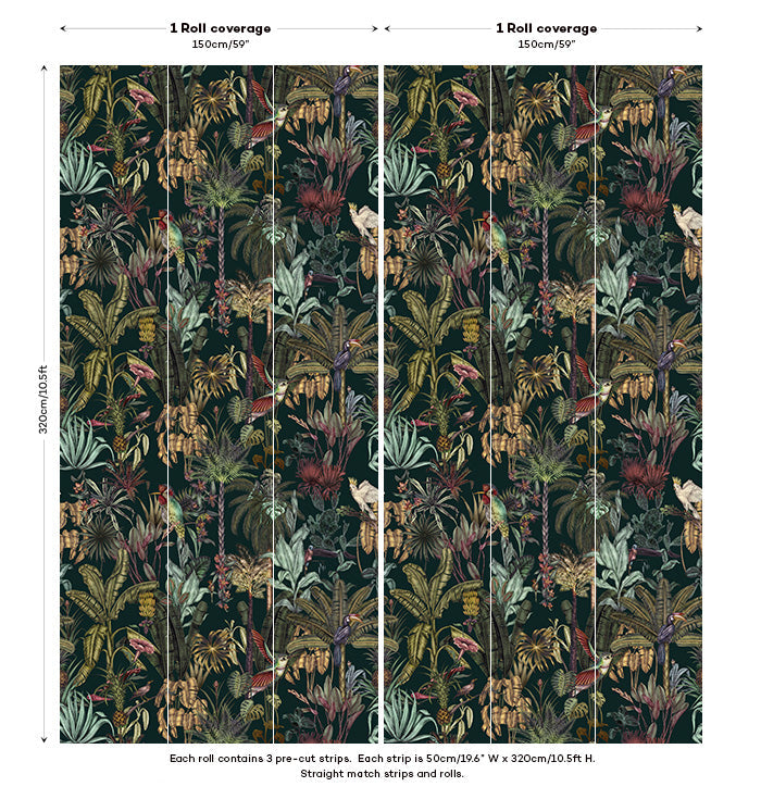 Birds Birds Mural Wallpaper - Deep Green