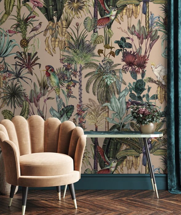 Birds Birds Mural Wallpaper - Coral
