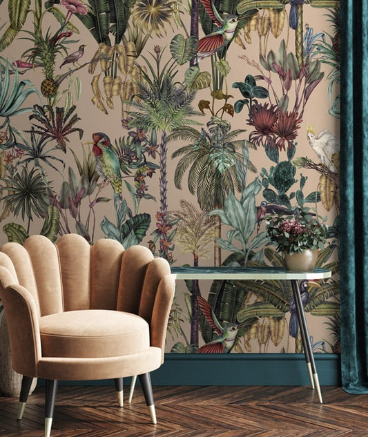 Birds Birds Mural Wallpaper - Coral