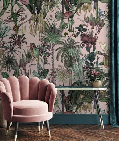 Birds Birds Mural Wallpaper - Pink