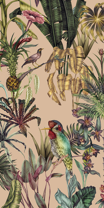 Birds Birds Mural Wallpaper - Coral