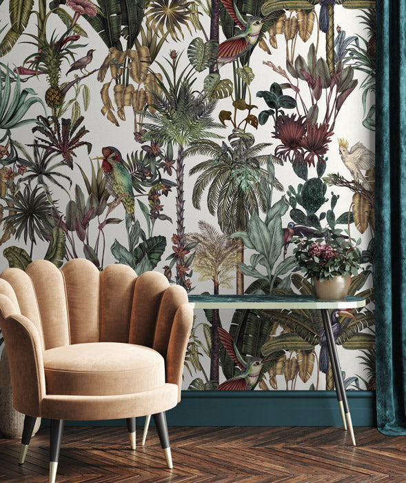 Sample - Birds Birds Mural Wallpaper - White