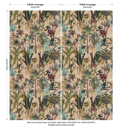 Birds Birds Mural Wallpaper - Coral