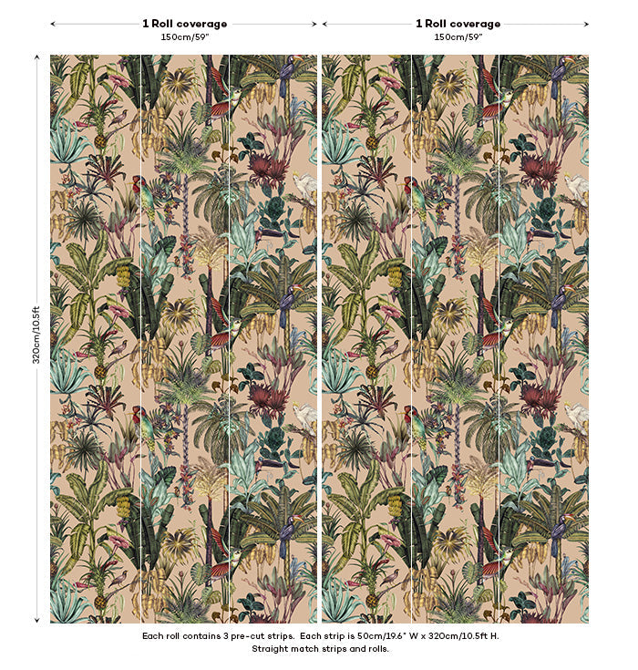 Birds Birds Mural Wallpaper - Coral