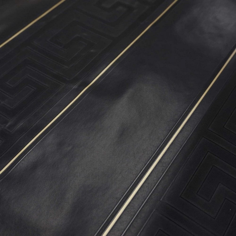 Versace Greek Key Stripe Wallpaper  - Black/Gold