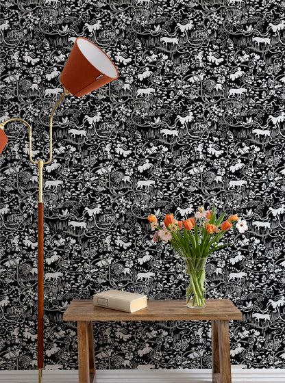 Vines - Custom Sized Wallpaper Mural (per m2) - Black/White