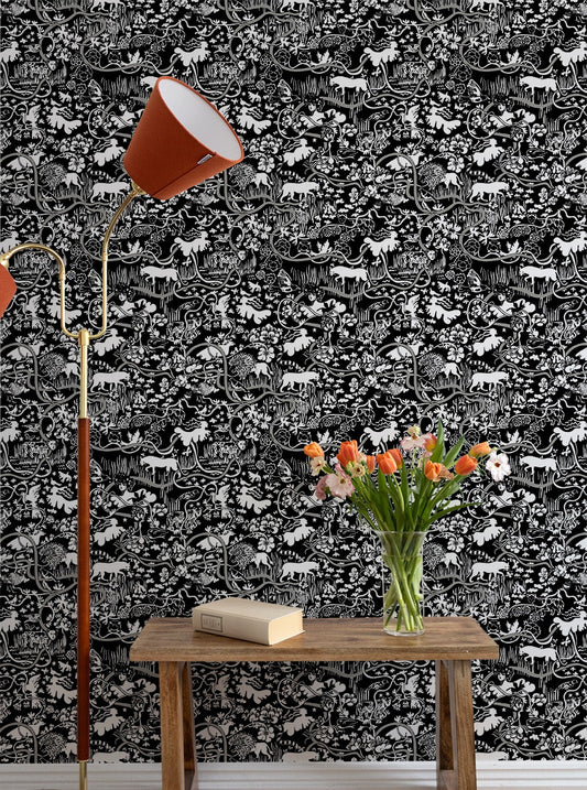 Vines - Custom Sized Wallpaper Mural (per m2) - Black/White