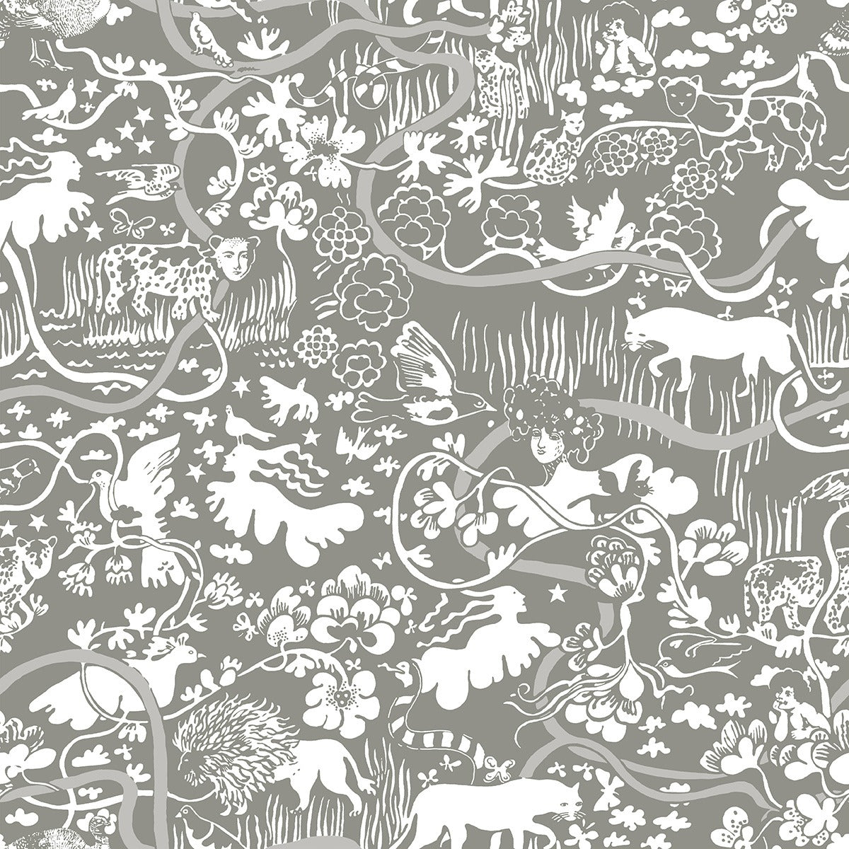 Vines - Custom Sized Wallpaper Mural (per m2) - Grey