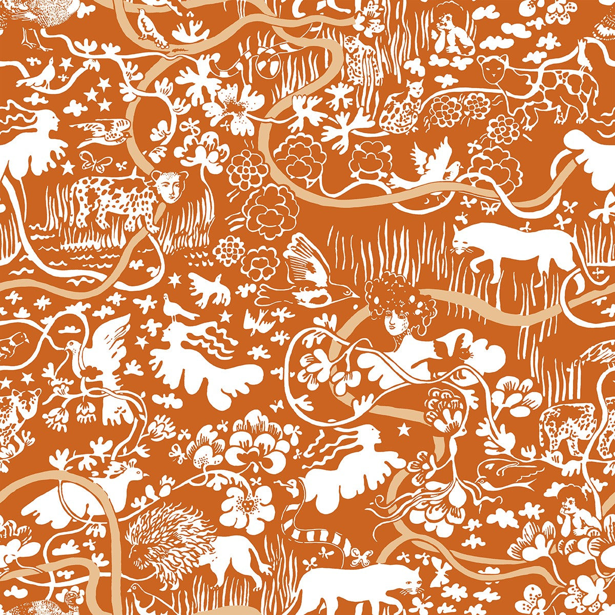 Vines - Custom Sized Wallpaper Mural (per m2) - Orange