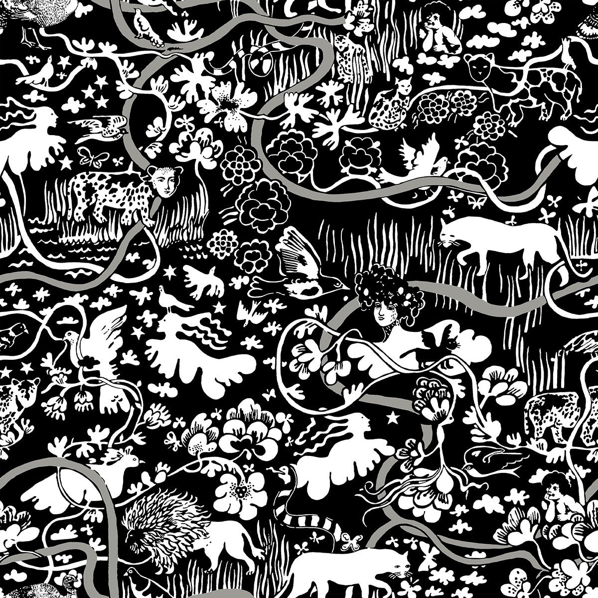 Vines - Custom Sized Wallpaper Mural (per m2) - Black/White