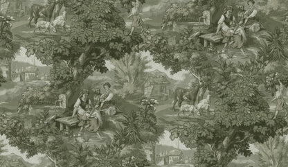 Vintage Landscape - Custom Sized Wallpaper Mural (per m2) - Antique Green