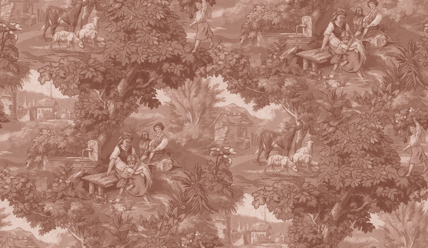 Vintage Landscape - Custom Sized Wallpaper Mural (per m2) - Antique Red