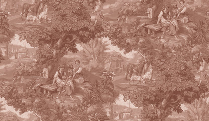 Vintage Landscape - Custom Sized Wallpaper Mural (per m2) - Antique Red