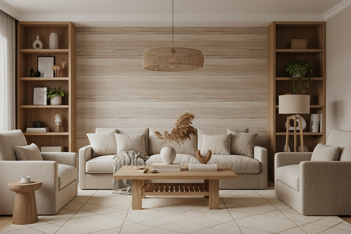 Vinyl Grasscloth Wallpaper - Caramel Latte