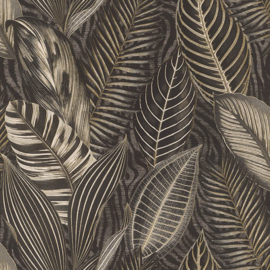 Exotic Leaves Wallpaper - Black and Gold