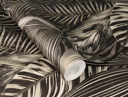 Exotic Leaves Wallpaper - Black and Gold