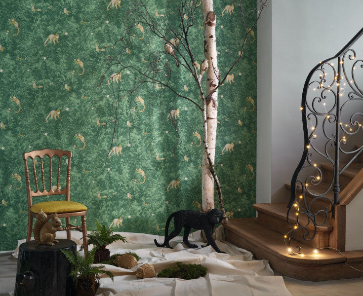 Jardin Des Merveilles Wallpaper - Green - Ochre Monkey