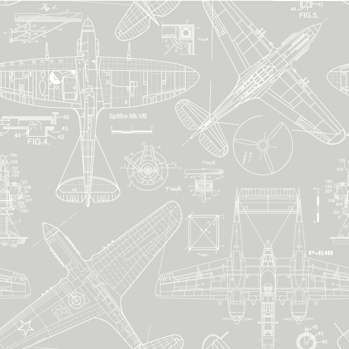 Zoom Airplane - Grey - Custom Sized Wallpaper Mural (per m2)