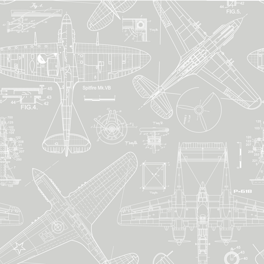 Zoom Airplane - Grey - Custom Sized Wallpaper Mural (per m2)