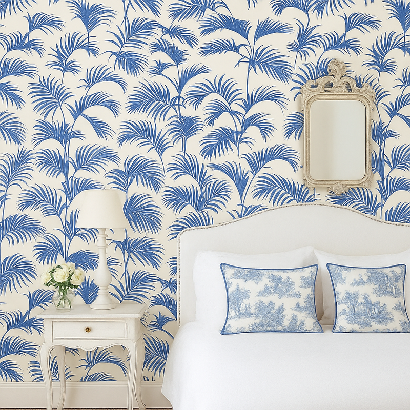 Jungle Palmes Wallpaper - Blue White - Discontinuing