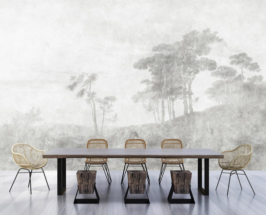Romantic Grove - Custom Sized Wallpaper Mural (per m2) - Grey