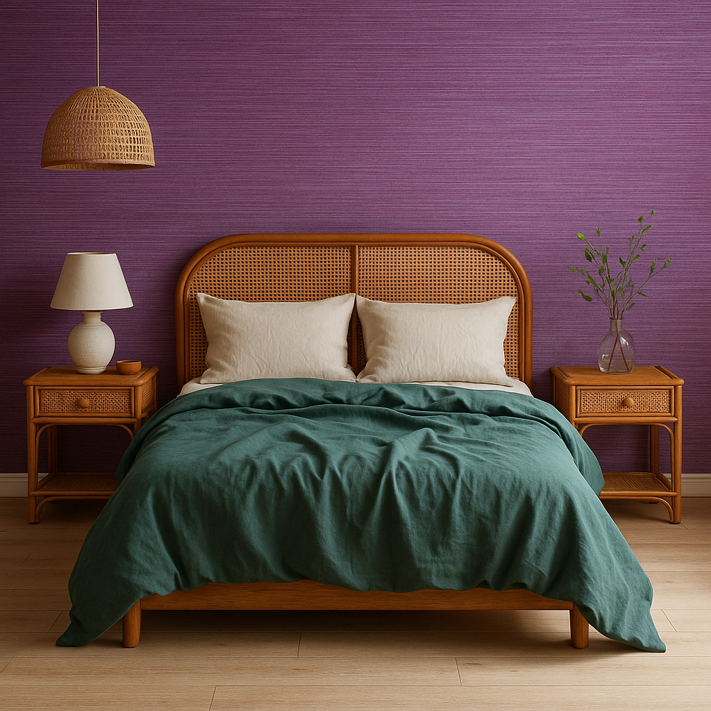 Wara Faux Grasscloth Wallpaper - Discontinuing - Violet Fonce Metallique - 158 Left