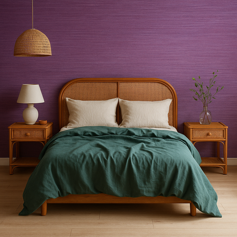 Wara Faux Grasscloth Wallpaper - Discontinuing - Violet Fonce Metallique - 166 Left