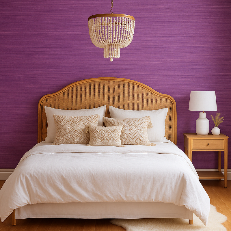 Wara Faux Grasscloth Wallpaper - Discontinuing - Violet Fonce Metallique - 166 Left