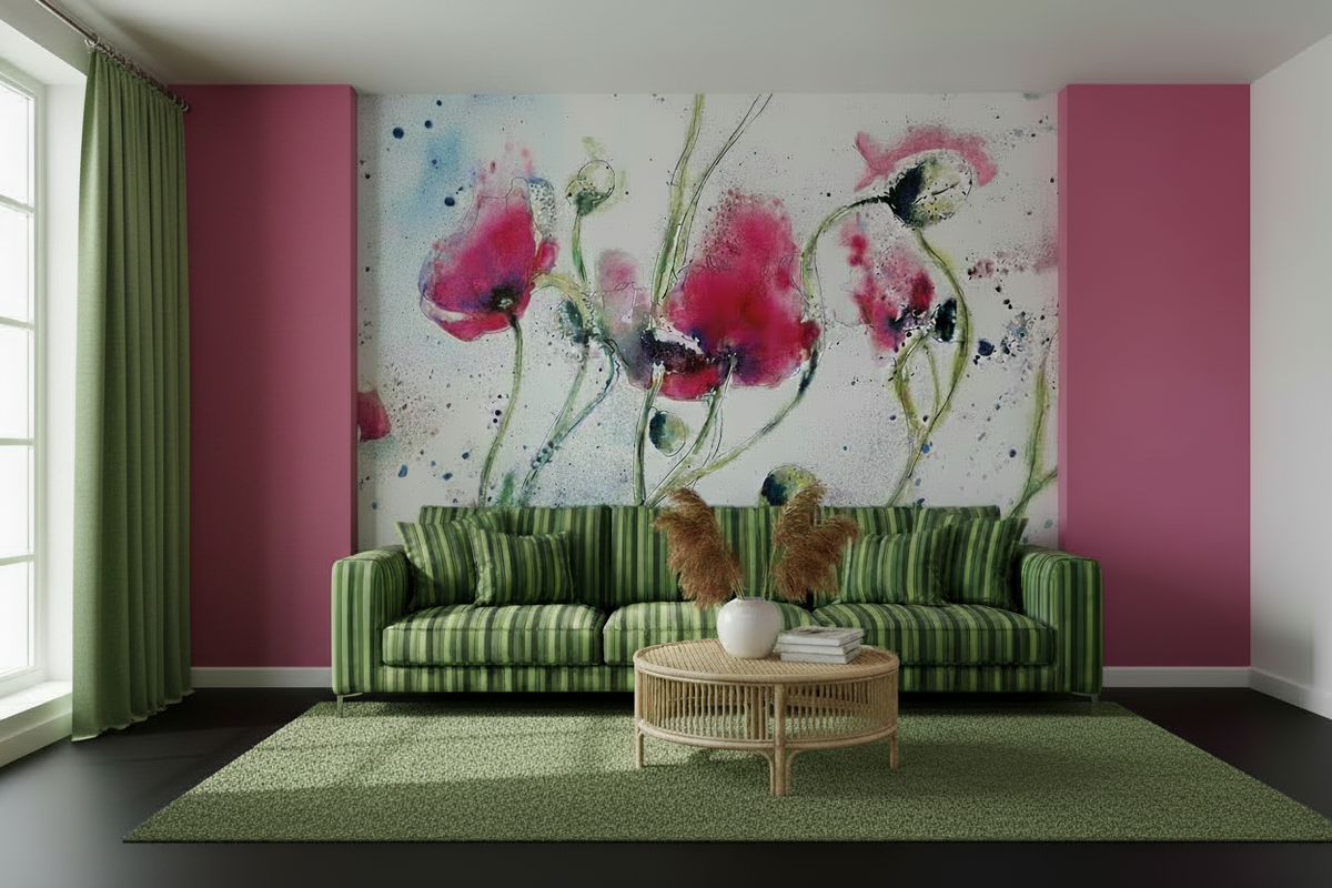 Watercolour Poppy Mural Wallpaper