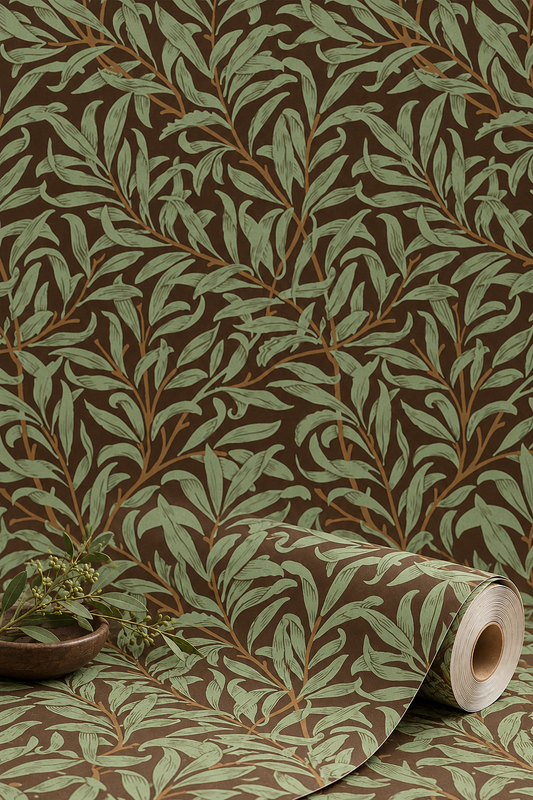 Willow Leaf Wallpaper - Black and Green