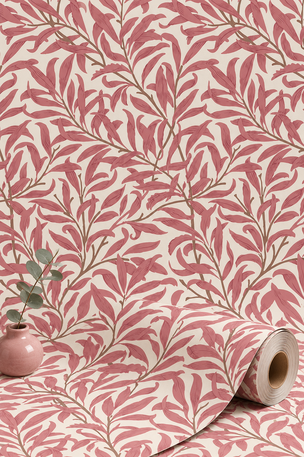 Willow Leaf Wallpaper - Burnt Red
