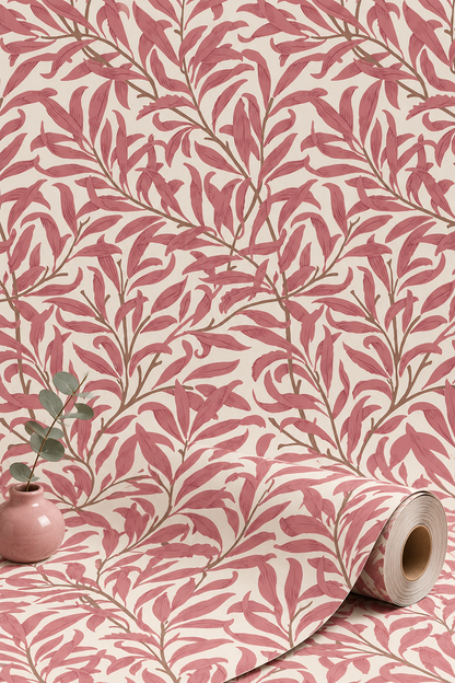 Willow Leaf Wallpaper - Burnt Red