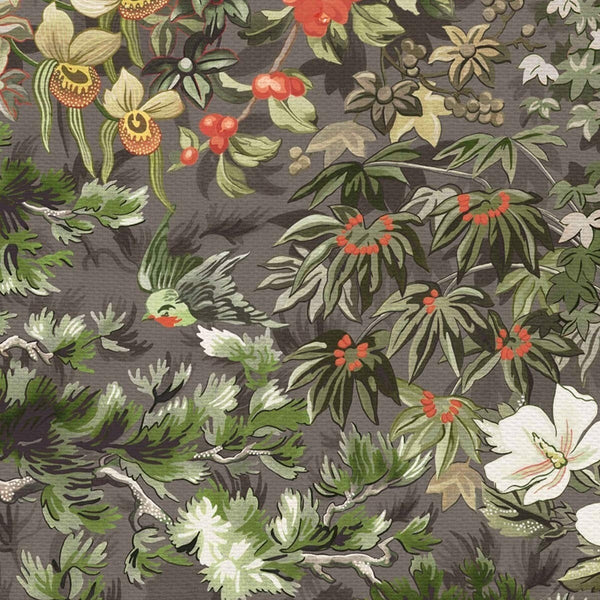 Sample - Woodland Wallpaper - Coral/Olive/Charcoal
