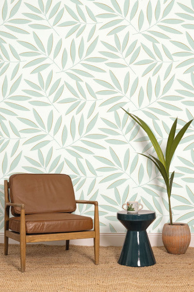 Portee Leaf Wallpaper - Vert D'eau Or