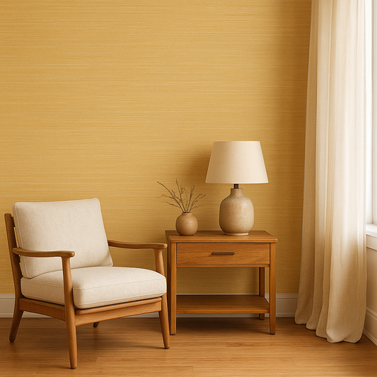 Wara Faux Grasscloth Wallpaper - Discontinuing - Jaune Clair - 12 Left
