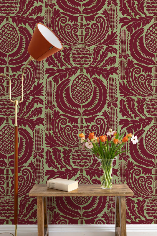 Zappa - Custom Sized Wallpaper Mural (per m2) - Wine Pistachios