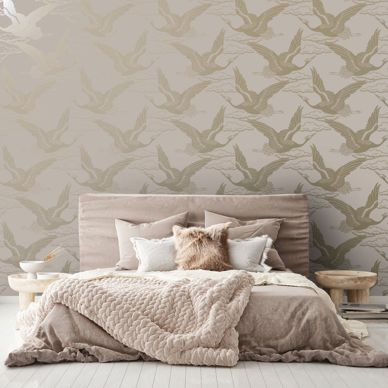 Metallic Cranes Wallpaper - 3 Colours