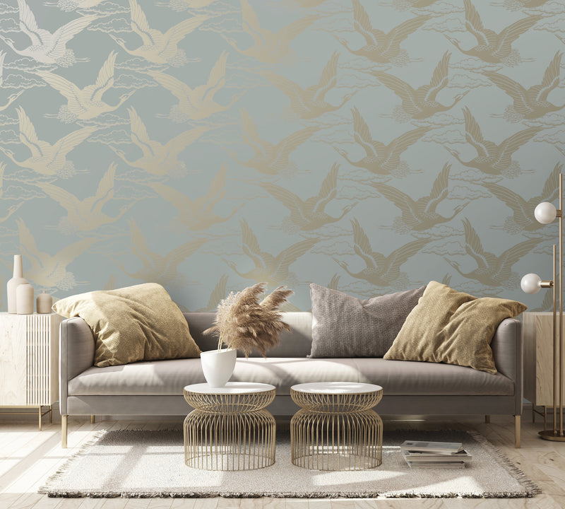 Metallic Cranes Wallpaper - 3 Colours
