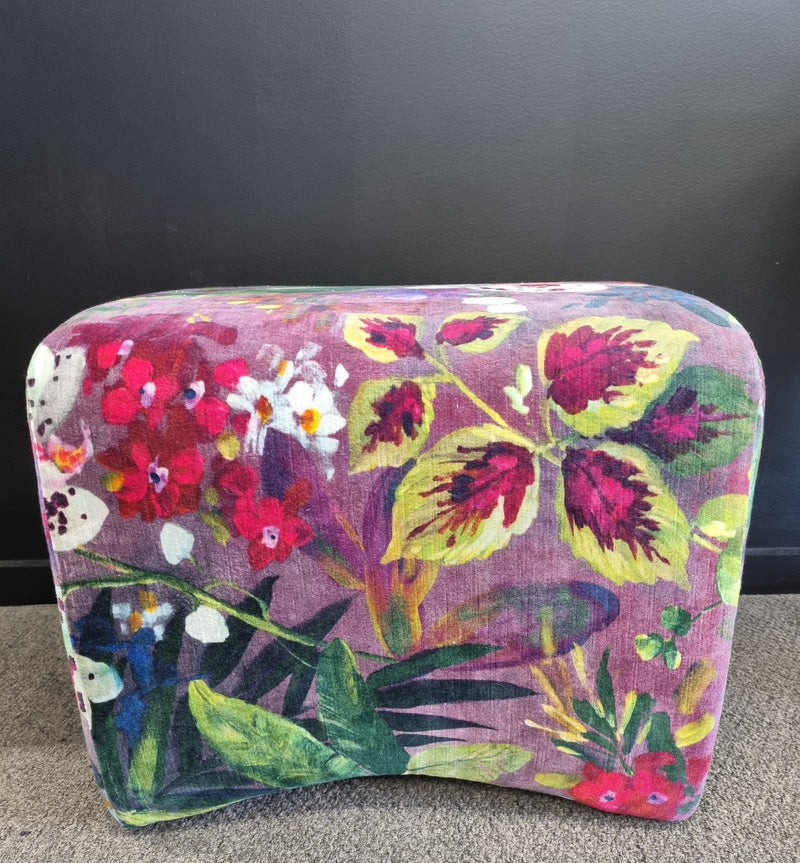 Amethyst Velvet Fabric on a footstool