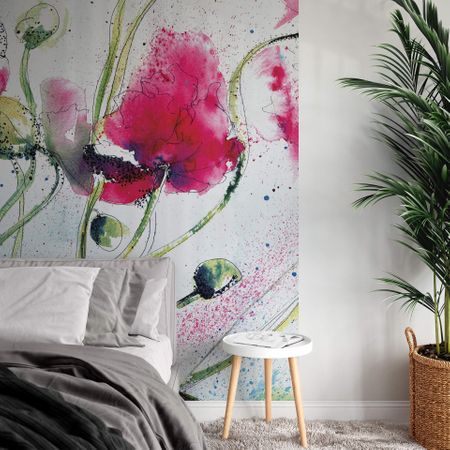 Watercolour Poppy Mural Wallpaper