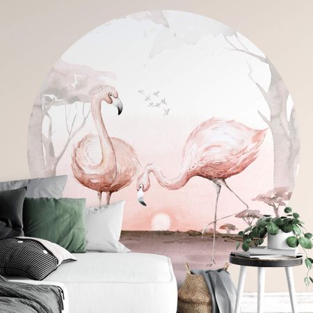 Circular Flamingos at Sunset Mural