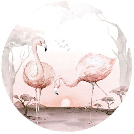 Circular Flamingos at Sunset Mural