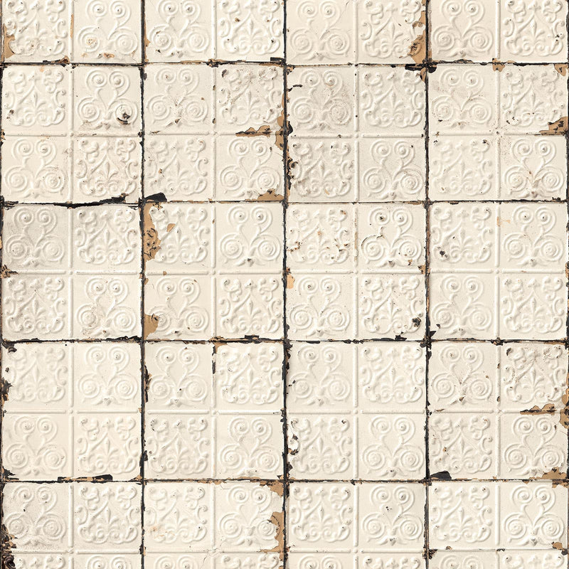 Brooklyn Tin Tiles Wallpaper- Off White 02