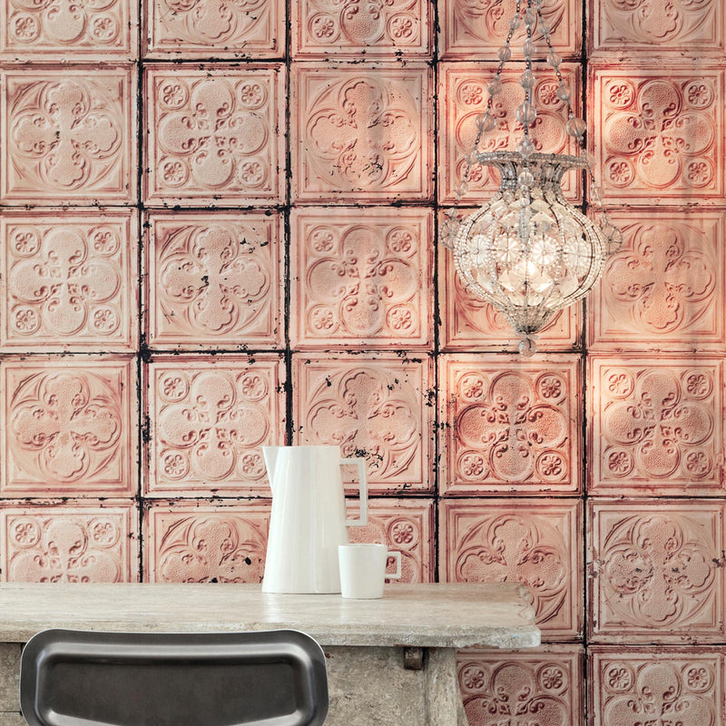 Brooklyn Tin Tiles Wallpaper- Pink 06