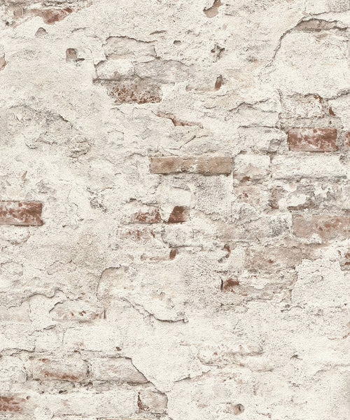 Distressed Brick Wallpaper - White