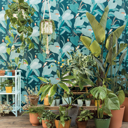 Amazonia Wallpaper - Peacock Blue