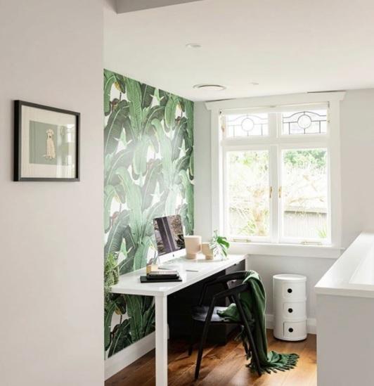 Banana Leaf Wallpaper in an office - @stylemyabodenz