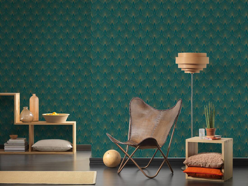 Baroque Wallpaper - Green/Gold