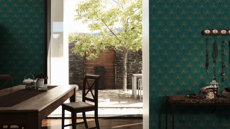 Baroque Wallpaper - Green/Gold