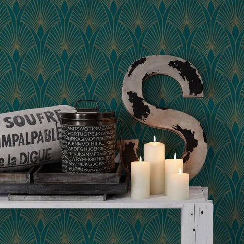 Baroque Wallpaper - Green/Gold